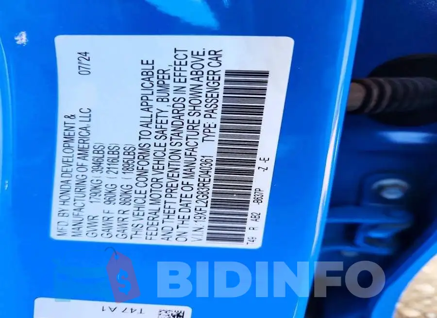 19XFL2G83RE040361 Photo# 13