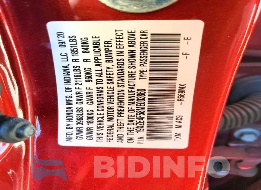 19XZE4F58ME003860 Photo# 12