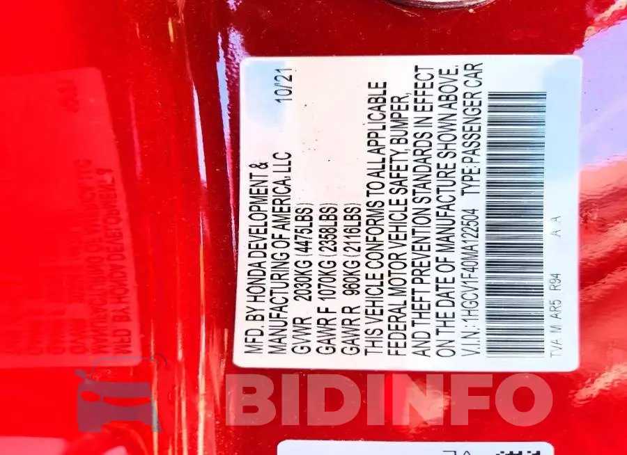 1HGCV1F40MA122504 Photo# 12