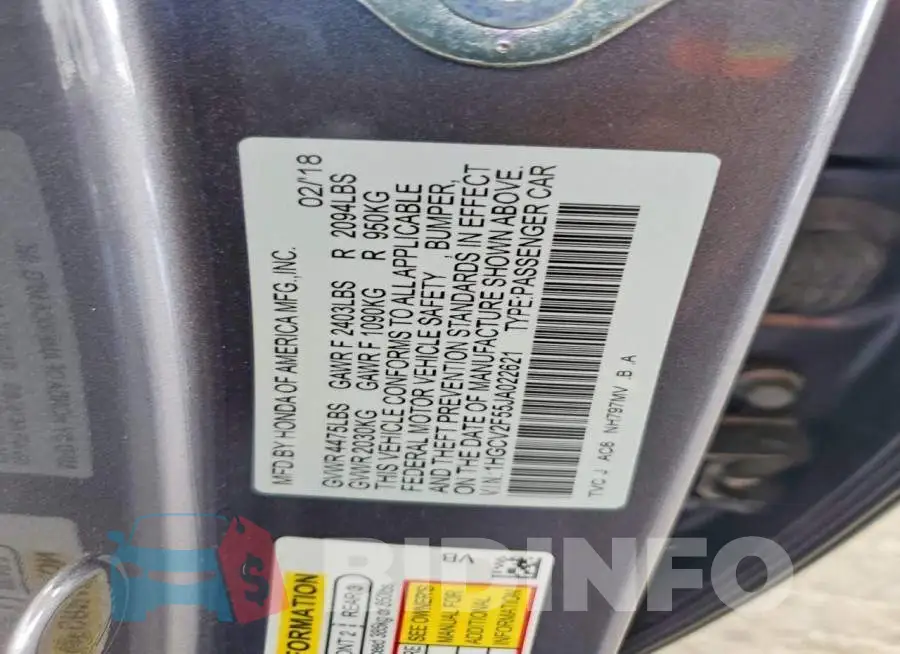 1HGCV2F55JA022621 Photo# 12