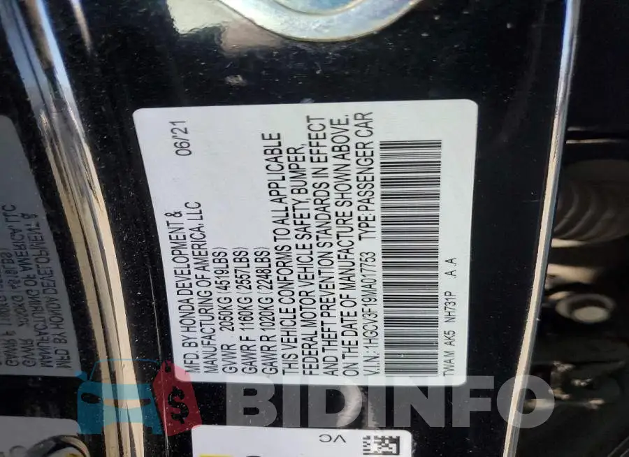 1HGCV3F19MA017753 Photo# 12
