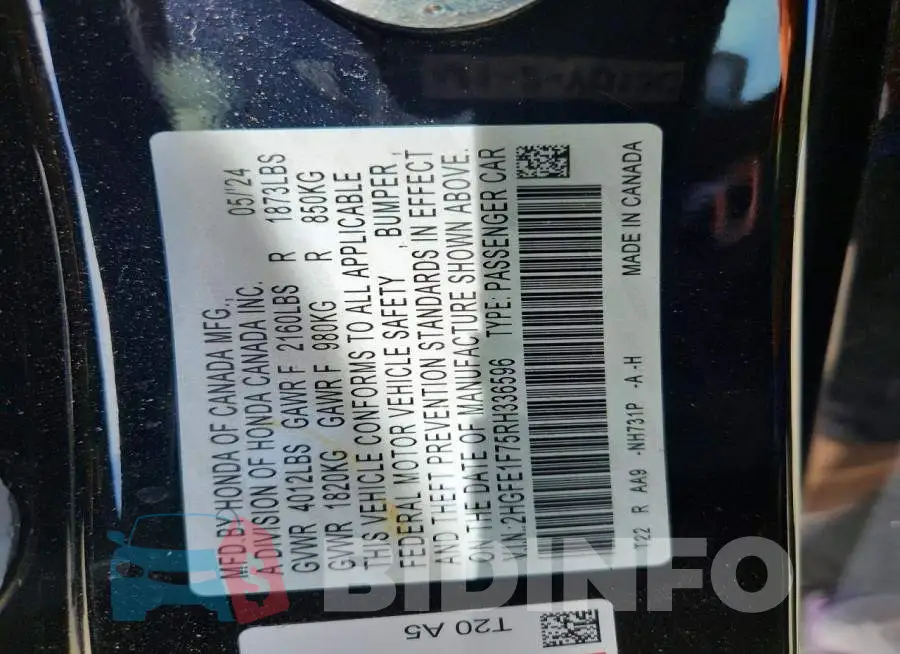 2HGFE1F75RH336596 Photo# 13