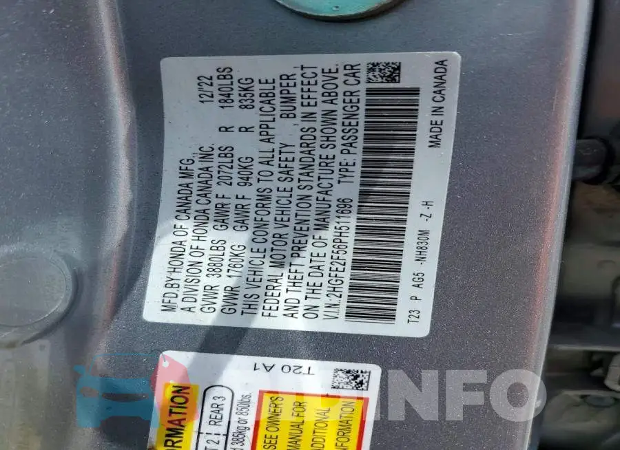 2HGFE2F56PH511696 Photo# 12