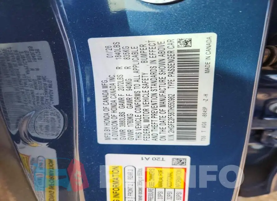 2HGFE2F56TH550962 Photo# 12