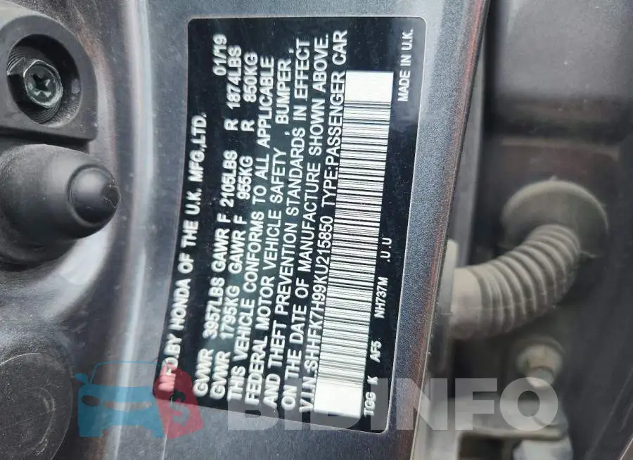 SHHFK7H99KU215850 Photo# 12