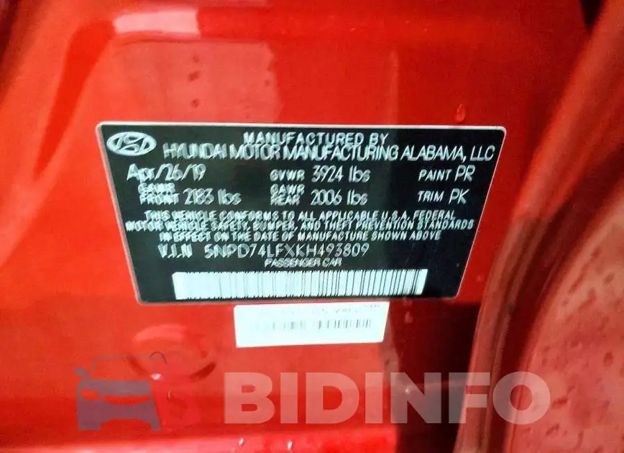 5NPD74LFXKH493809 Photo# 13