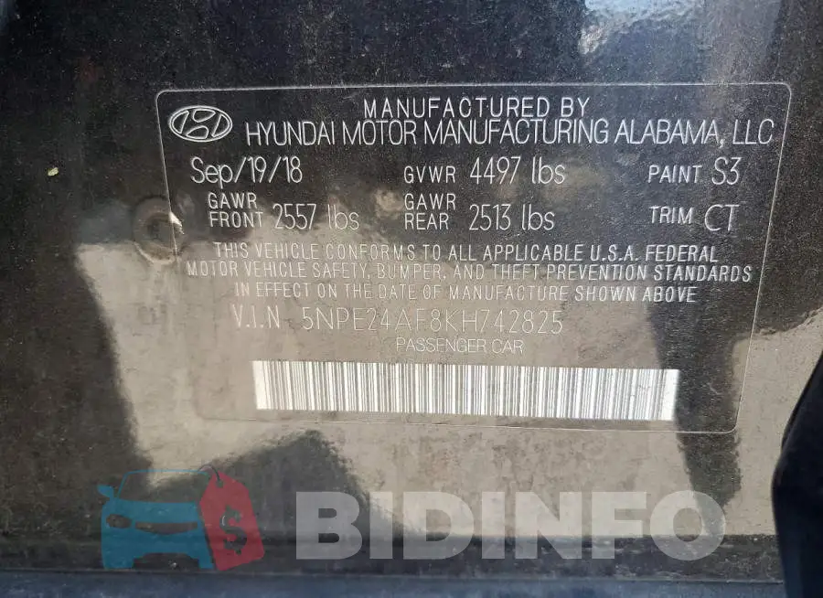 5NPE24AF8KH742825 Photo# 12