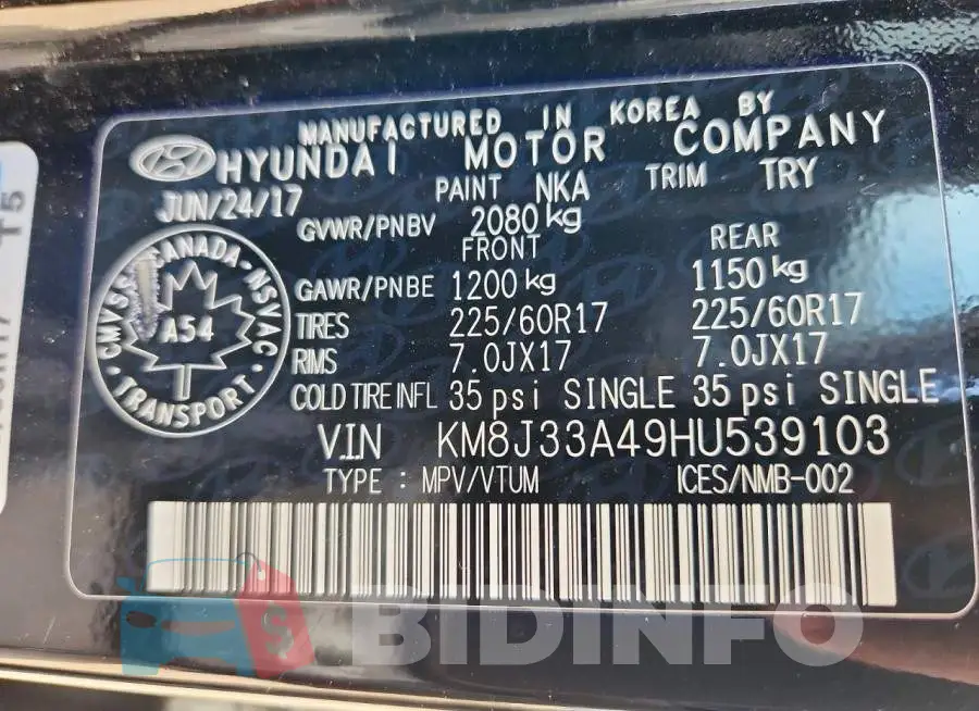 KM8J33A49HU539103 Photo# 13