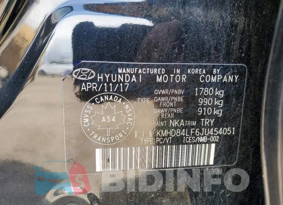 KMHD84LF6JU454051 Photo# 12