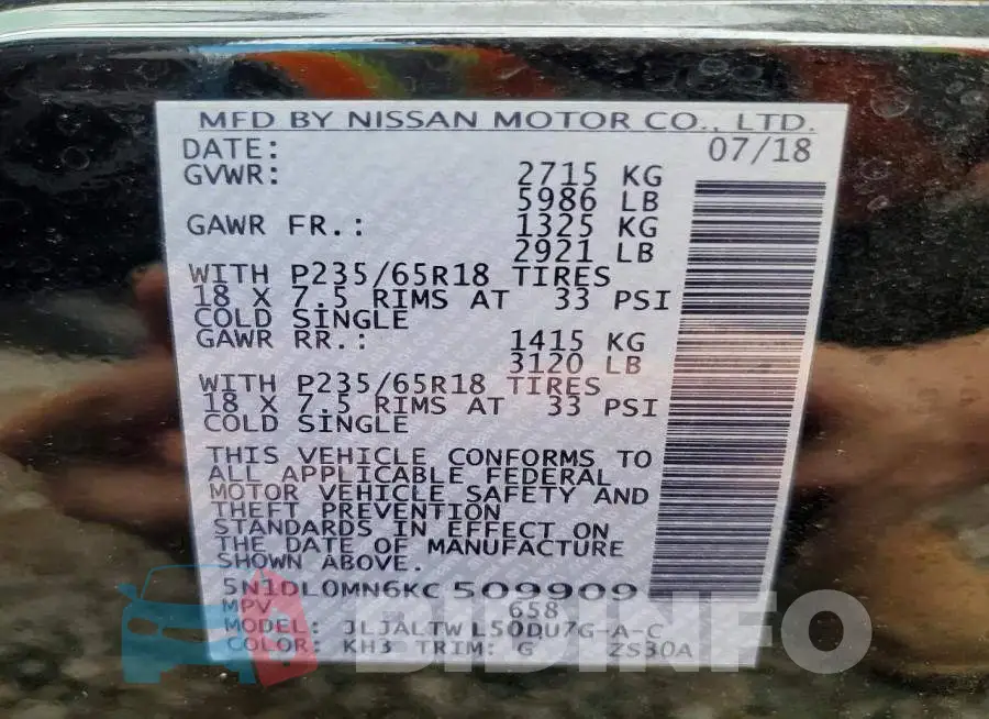 5N1DL0MN6KC509909 Photo# 13