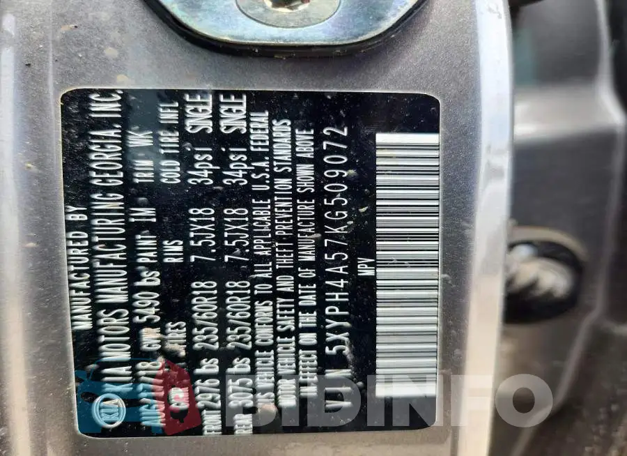 5XYPH4A57KG509072 Photo# 13