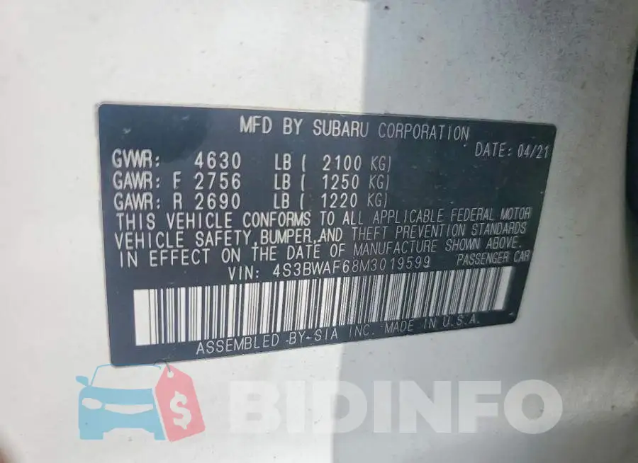 4S3BWAF68M3019599 Photo# 12