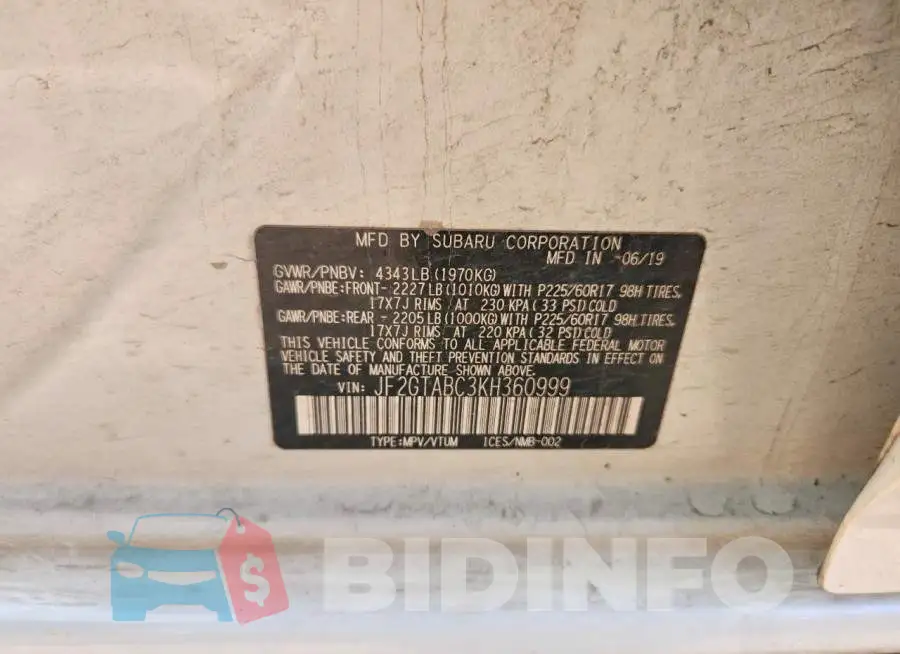 JF2GTABC3KH360999 Photo# 14