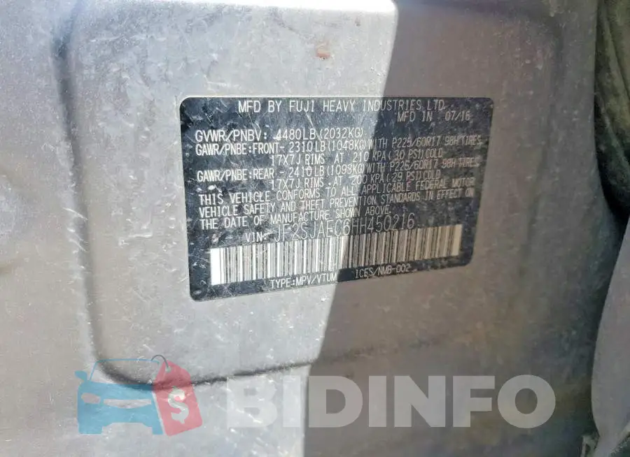 JF2SJAEC6HH450216 Photo# 13