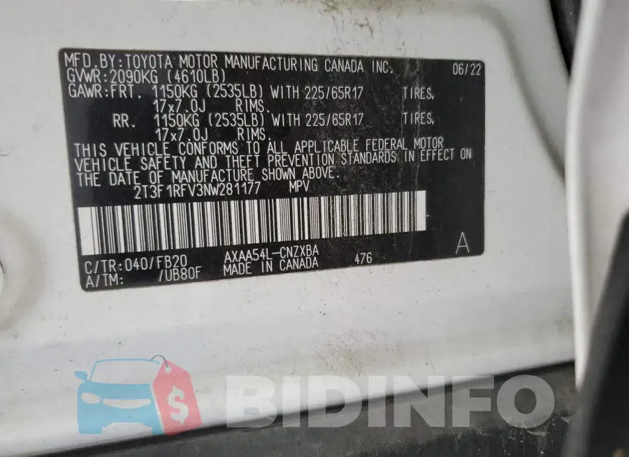 2T3F1RFV3NW281177 Photo# 14