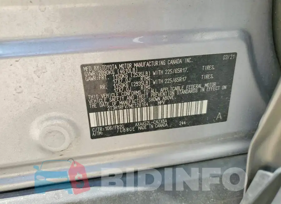 2T3H1RFV7MC128164 Photo# 13