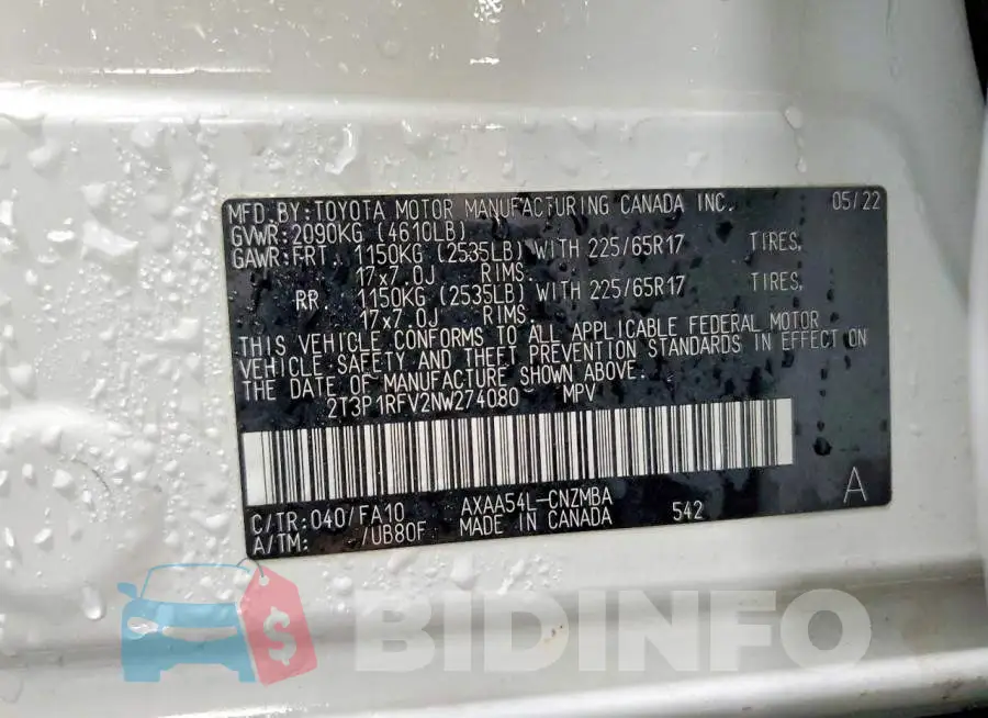 2T3P1RFV2NW274080 Photo# 12