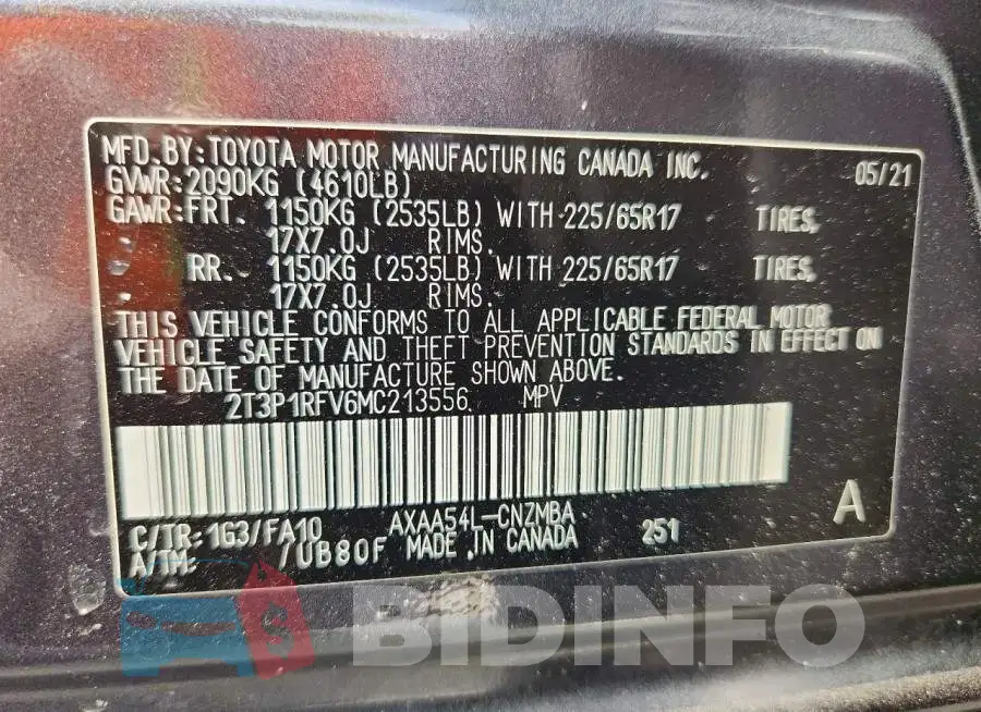 2T3P1RFV6MC213556 Photo# 14