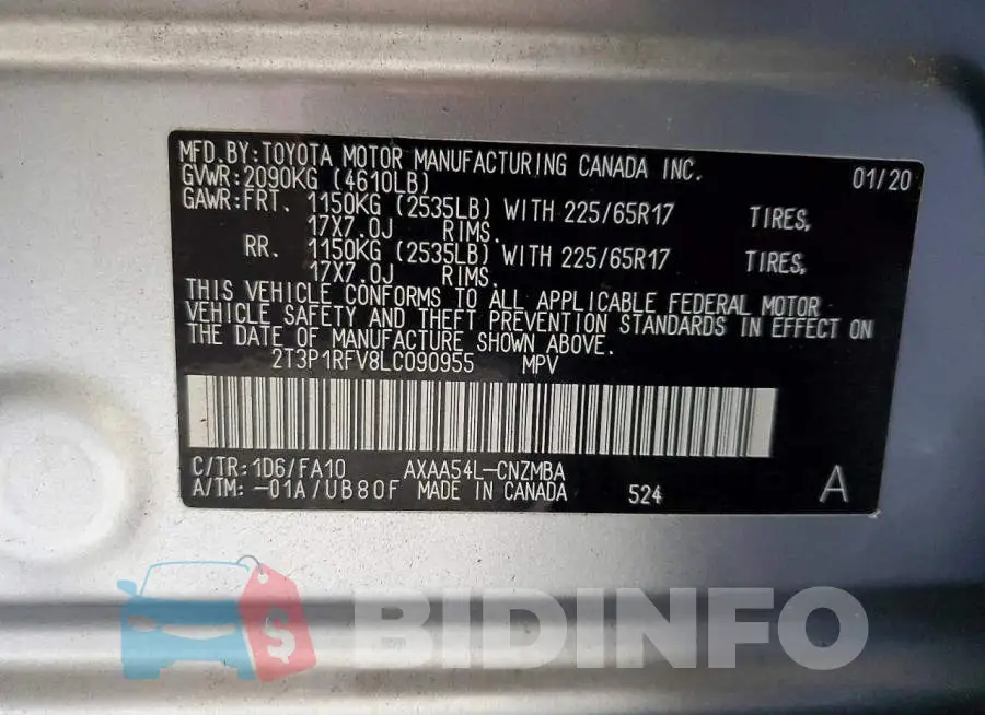 2T3P1RFV8LC090955 Photo# 14
