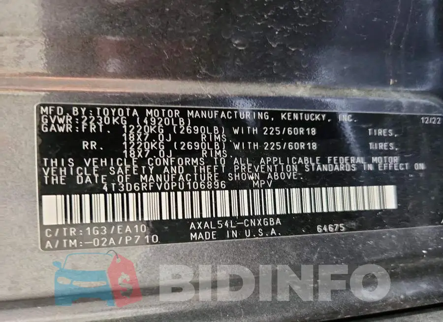 4T3D6RFV0PU106896 Photo# 13