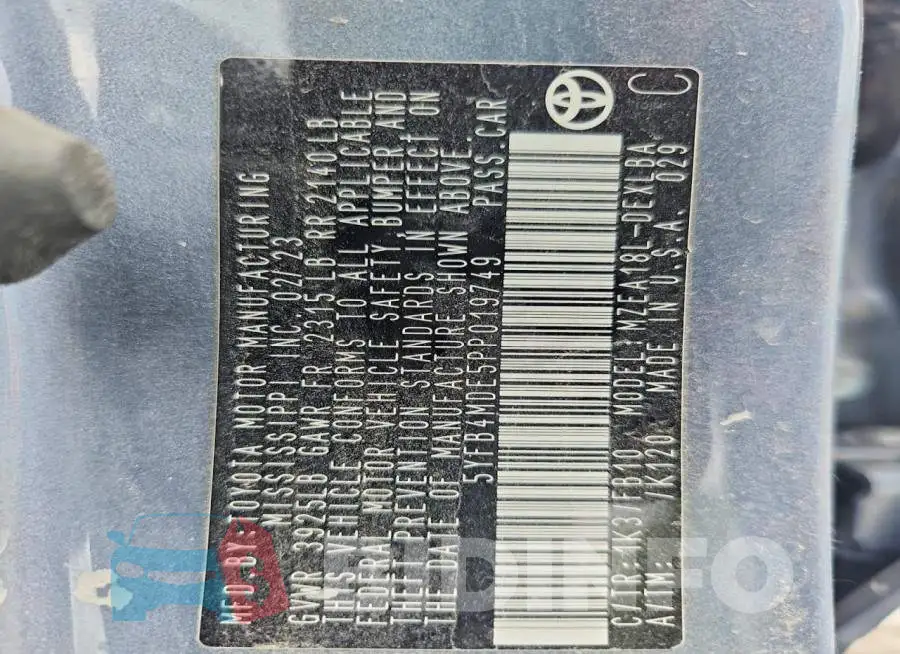 5YFB4MDE5PP019749 Photo# 13