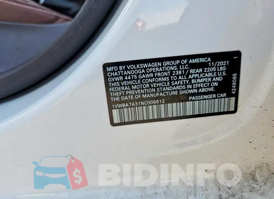 1VWBA7A31NC006612 Photo# 12