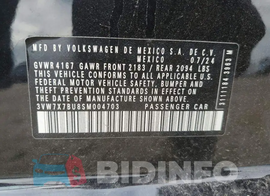 3VW7X7BU8SM004703 Photo# 12