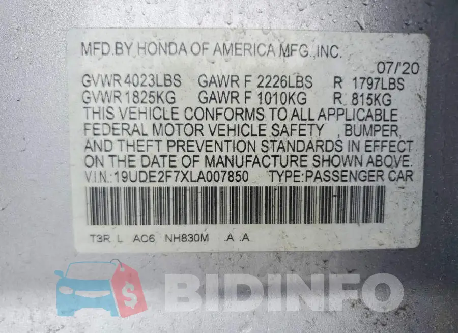 19UDE2F7XLA007850 Photo# 13