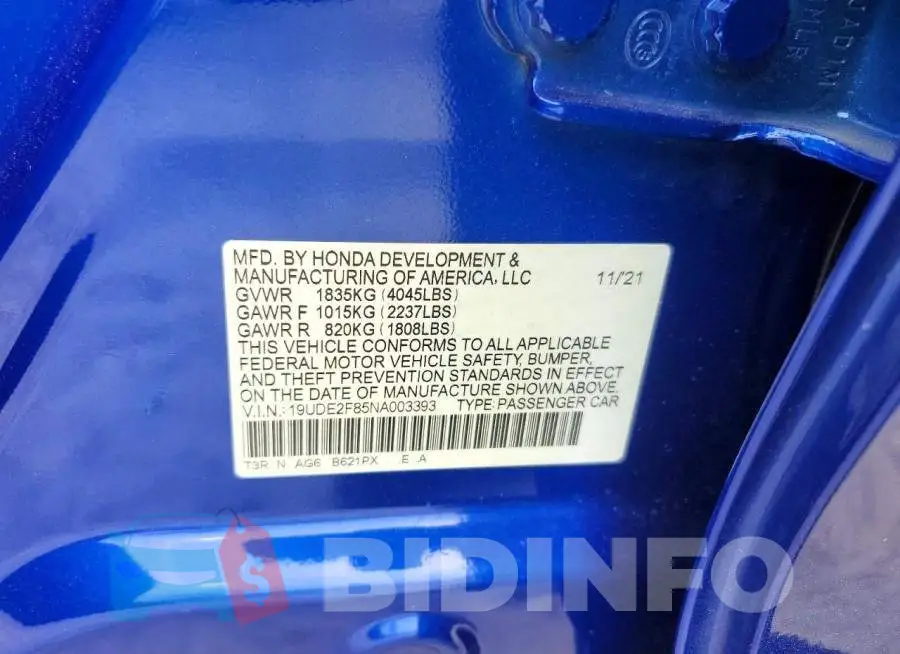 19UDE2F85NA003393 Photo# 12