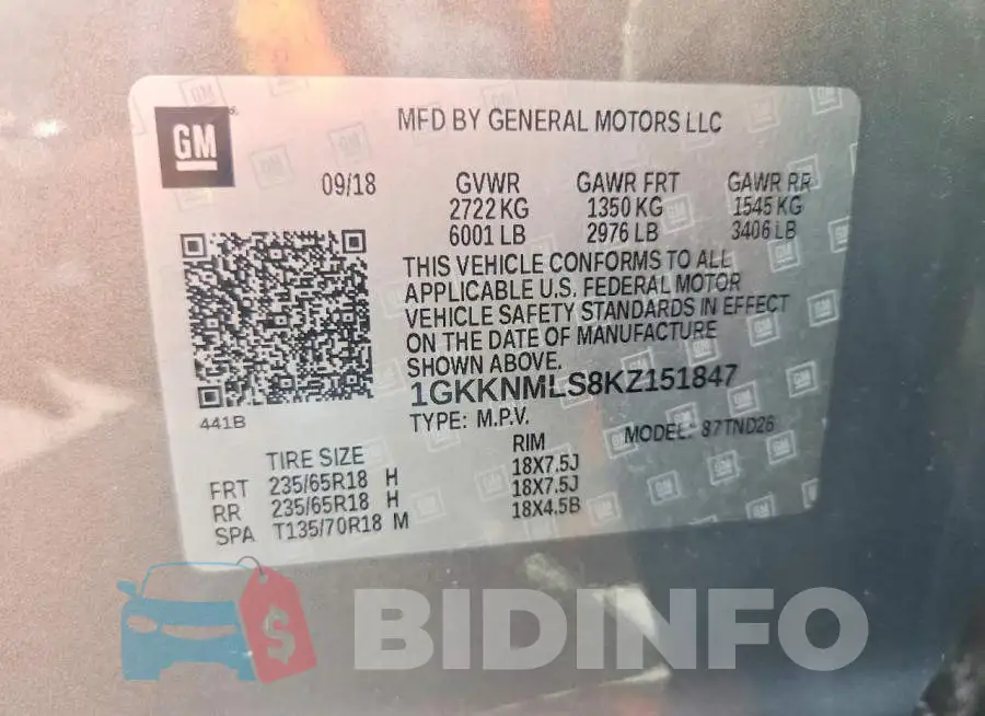 1GKKNMLS8KZ151847 Photo# 13