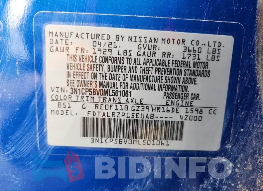 3N1CP5BV0ML501061 Photo# 13