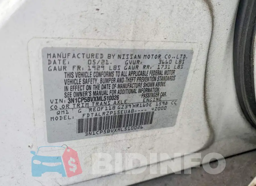 3N1CP5BVXML510026 Photo# 14