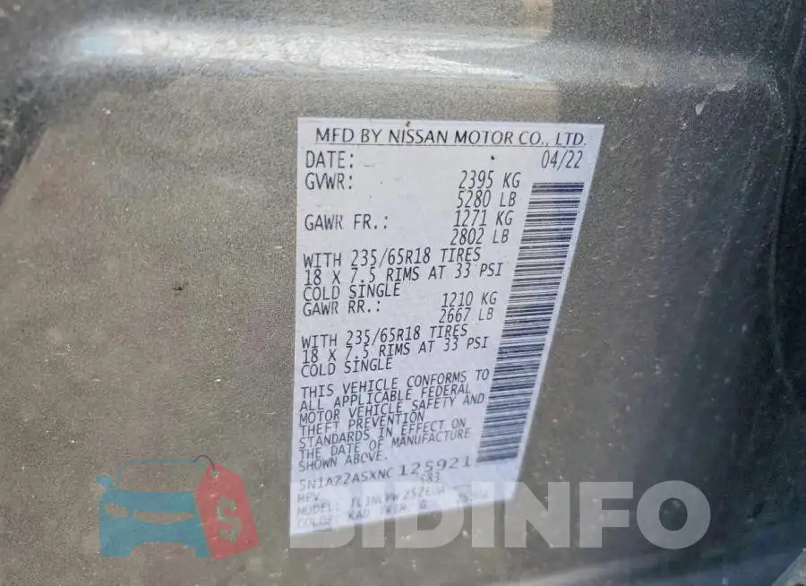 5N1AZ2ASXNC125921 Photo# 12