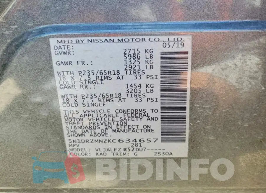 5N1DR2MN2KC634657 Photo# 12