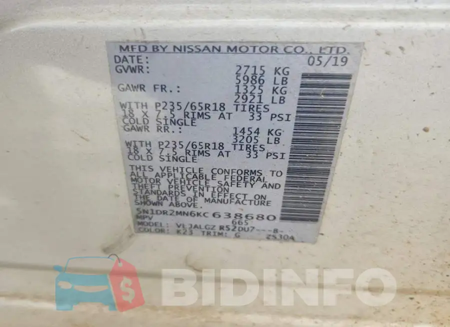 5N1DR2MN6KC638680 Photo# 13