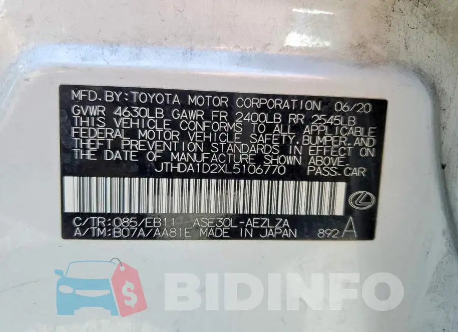 JTHDA1D2XL5106770 Photo# 13