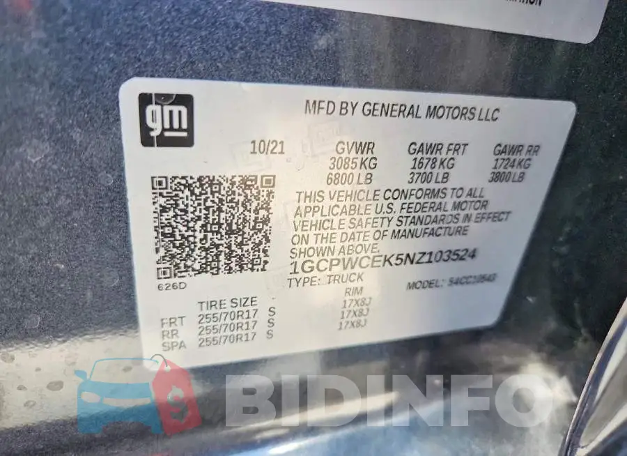 1GCPWCEK5NZ103524 Photo# 12