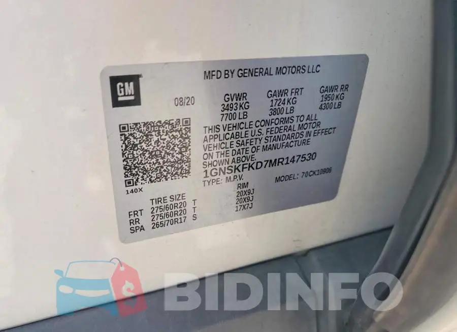 1GNSKFKD7MR147530 Photo# 13