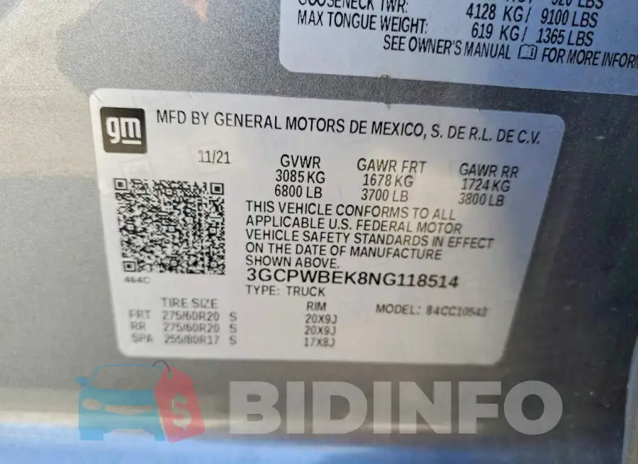 3GCPWBEK8NG118514 Photo# 12
