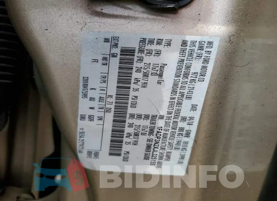 1FADP3N2XJL325155 Photo# 12