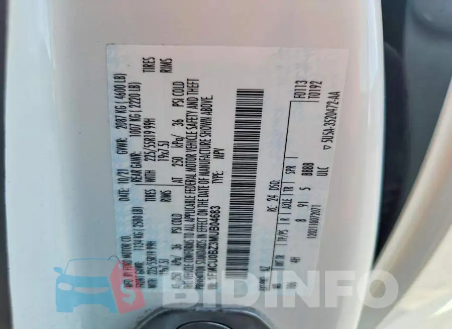 1FMCU0BZ3MUB04683 Photo# 13