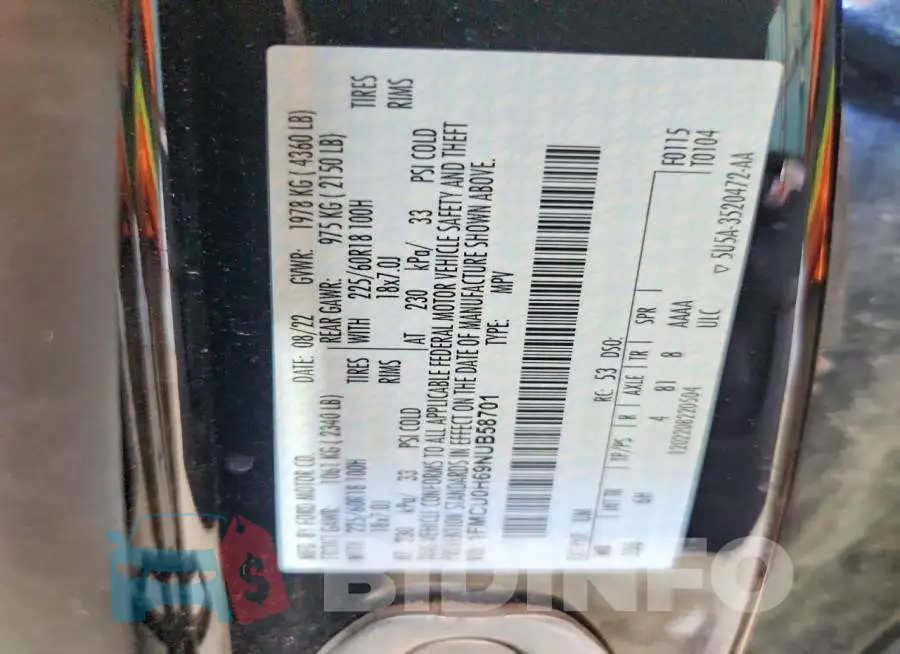 1FMCU0H69NUB58701 Photo# 13