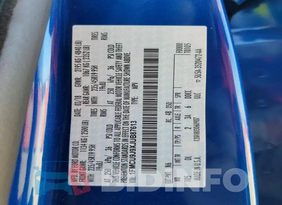 1FMCU9J9XJUB87613 Photo# 14