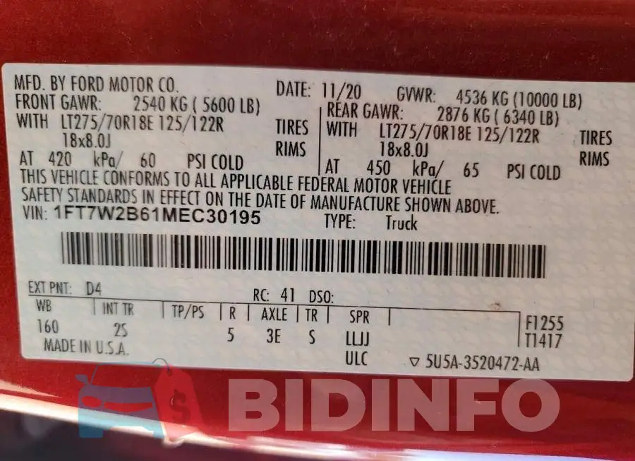 1FT7W2B61MEC30195 Photo# 12
