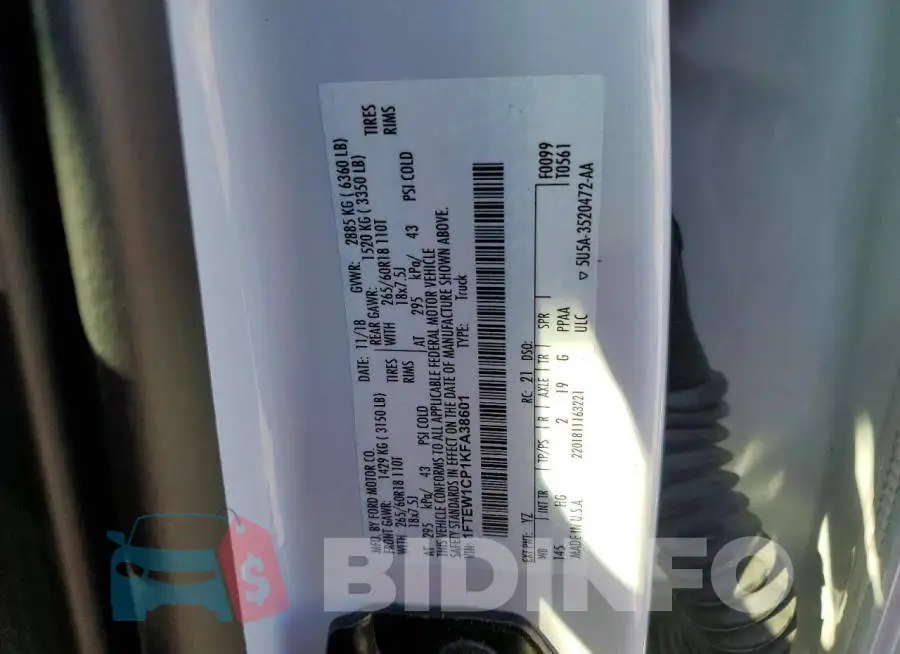 1FTEW1CP1KFA38601 Photo# 12