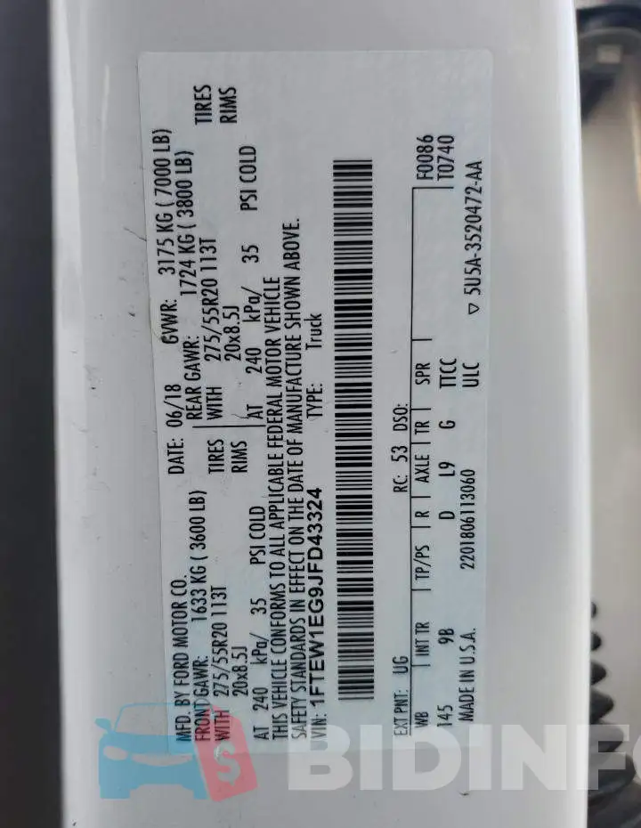 1FTEW1EG9JFD43324 Photo# 13