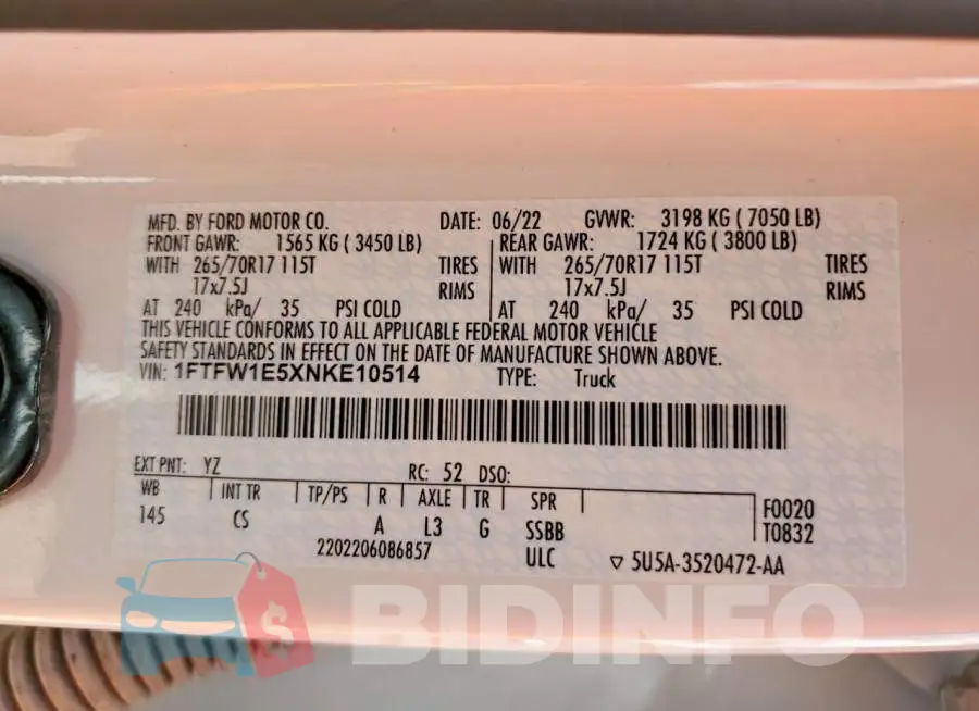 1FTFW1E5XNKE10514 Photo# 12