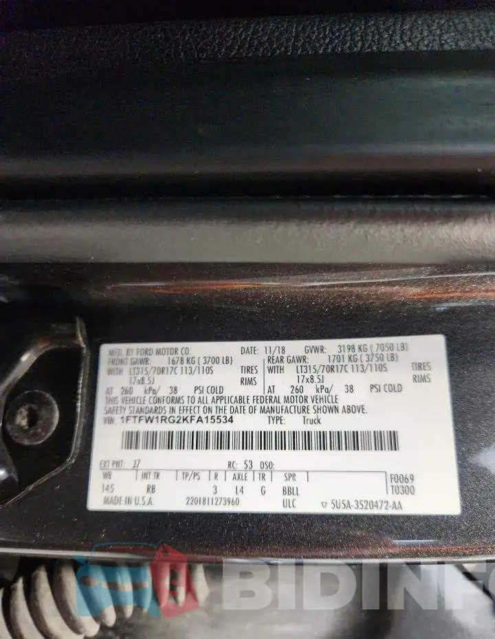 1FTFW1RG2KFA15534 Photo# 12
