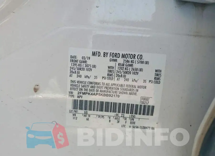 2FMPK4AP5KBB92170 Photo# 14