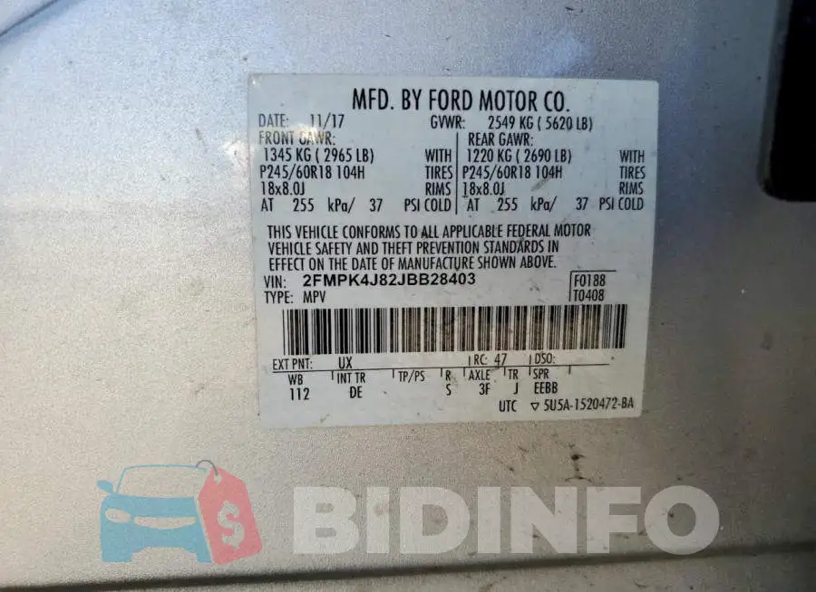 2FMPK4J82JBB28403 Photo# 13